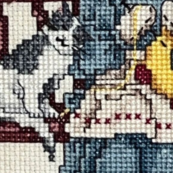 Needlepoint Artwork of Girl With Cats 13" x 10" Framed & Matted grant core - Picture 6 of 8